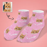 ¡¾Flash Sale¡¿Personalised Pet Socks Custom Cat Face Fish Bone Ankle Socks - Pink Background For Pet Lovers