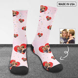 Custom Couple Face Socks Personalized Love Heart Sublimated Crew Socks Unisex Gift for Men Women