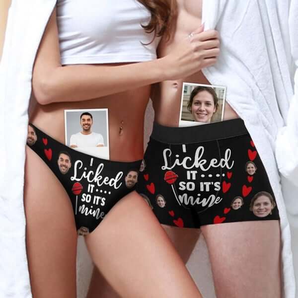 Custom Couple Matching Briefs I Licked It So It's Mine Personalized Face Briefs For Couple Gifts Made for You Gift