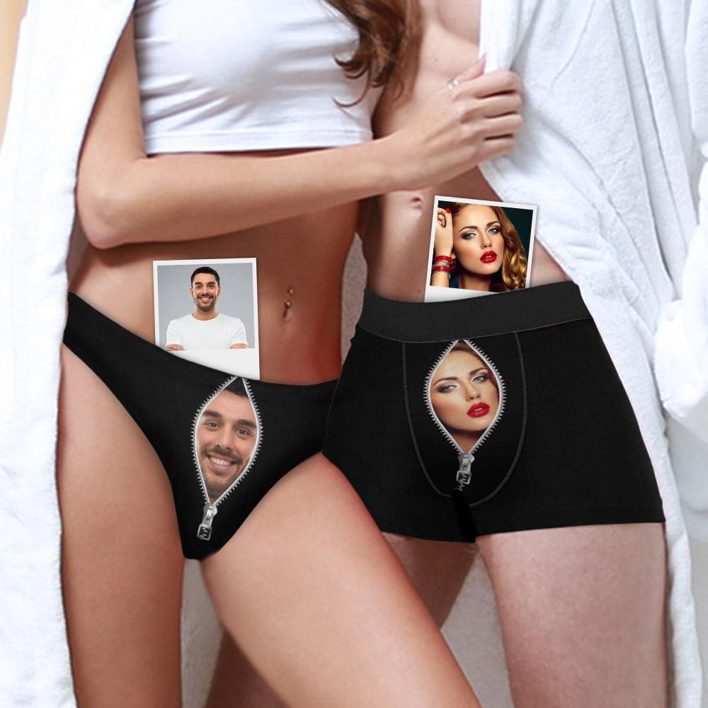 Custom Couple Matching Briefs with Face Black Zip Couple Underwear esign Your Own Custom Underwear