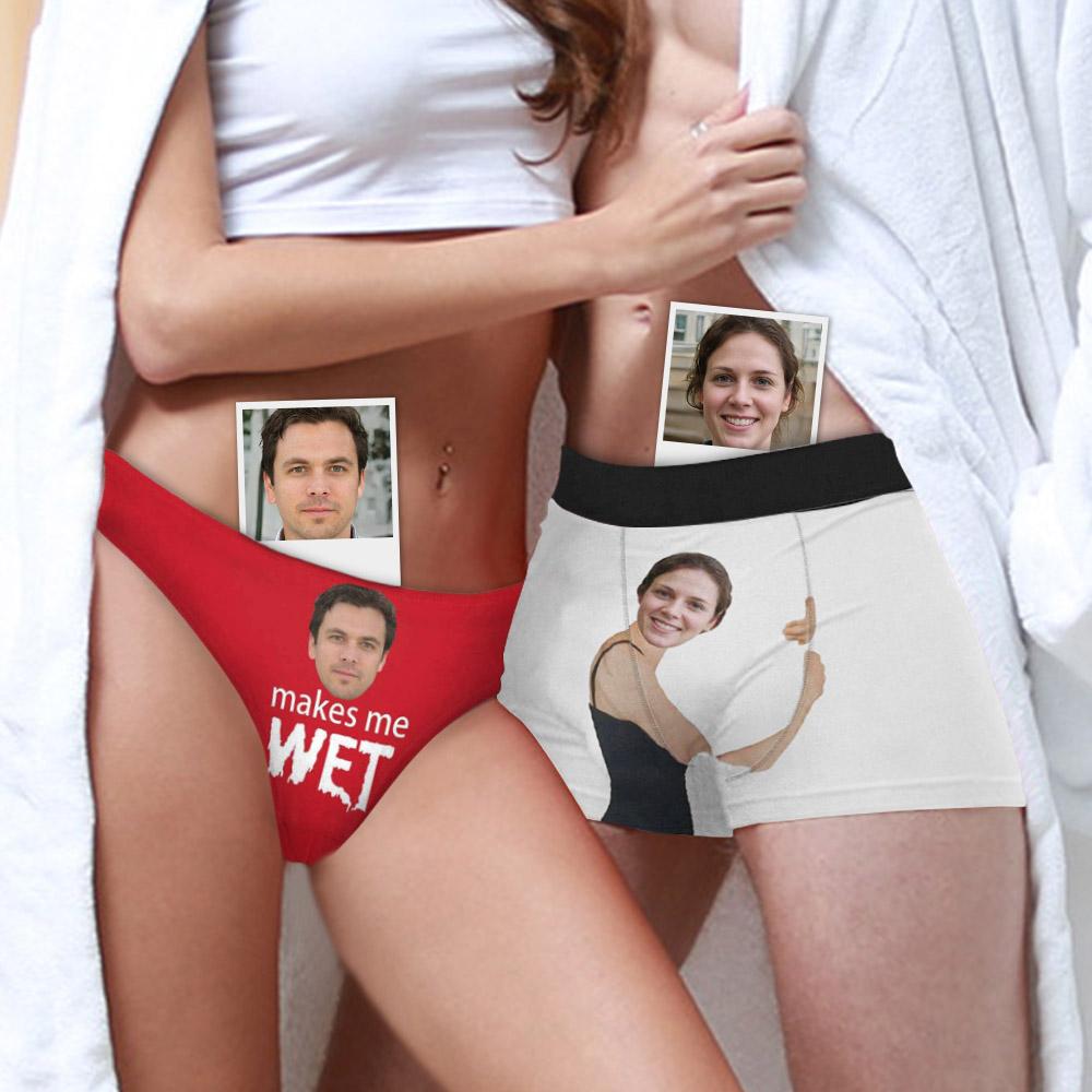 Custom Couple Matching Briefs with Face Hug Men's Boxer Briefs&Women's Classic Thong Made for You Custom Underwear