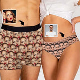 Custom Couple Matching Briefs with Funny Face on It Men's Boxer Briefs&Women's Classic Thong Unique Design Gift