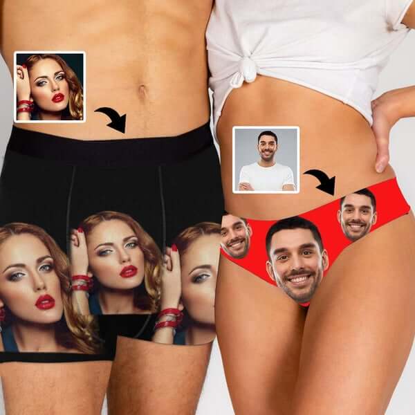 Custom Couple Matching Briefs Personalized Face Underwear Made for You Custom Gift