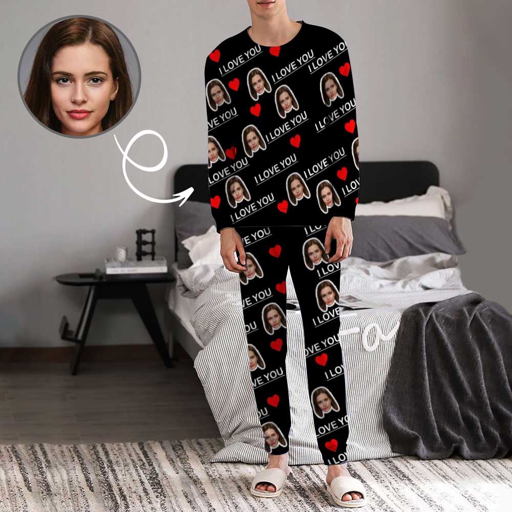 Custom Face I Love You Men's Long Pajama Set