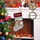 Custom Photo&Name Snow Grey Christmas Stocking