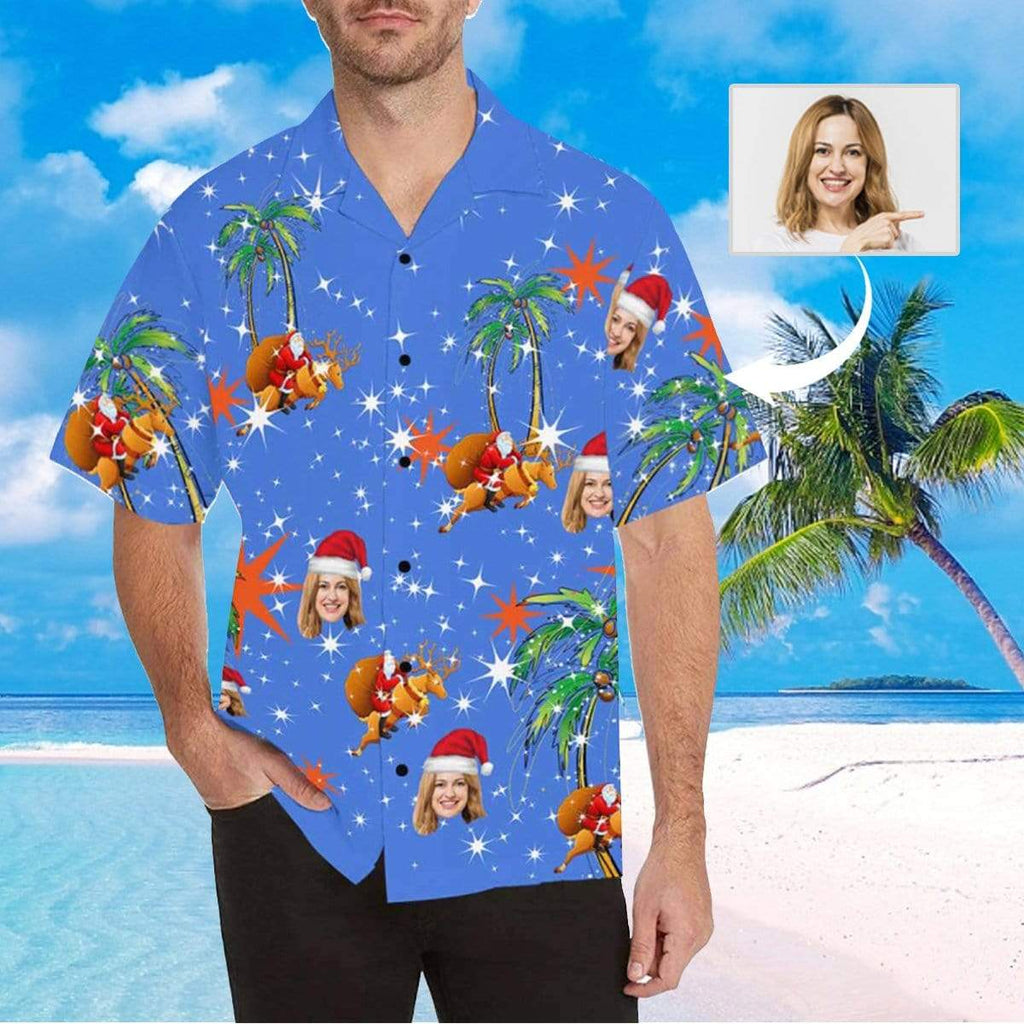 MybestBoxer Apparel & Accessories > Clothing > Shirts & Tops > Hawaiian Shirt Custom Face Christmas Elk Men's All Over Print Hawaiian Shirt