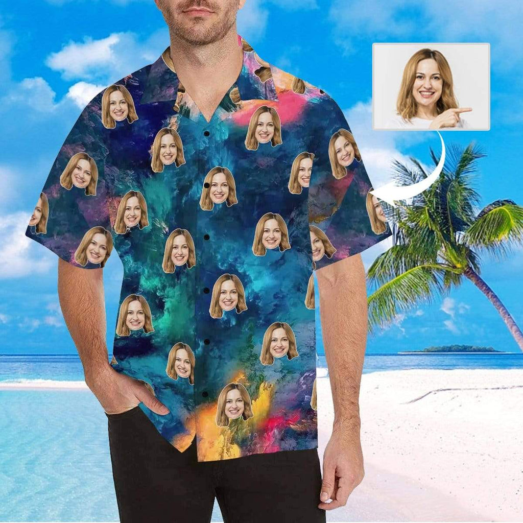 Custom Face Color Starry Sky Fantasy Men's All Over Print Hawaiian Shirt