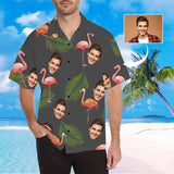 Custom Face Flamingo Green Leaves Men's All Over Print Hawaiian Shirt