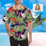 Custom Face Flamingo Small Red Flowers Men's All Over Print Hawaiian Shirt
