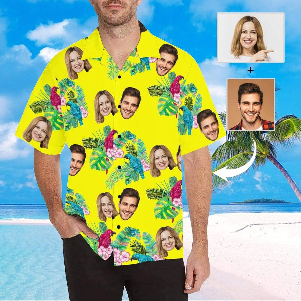 Custom Face Flower Birds Men's All Over Print Hawaiian Shirt