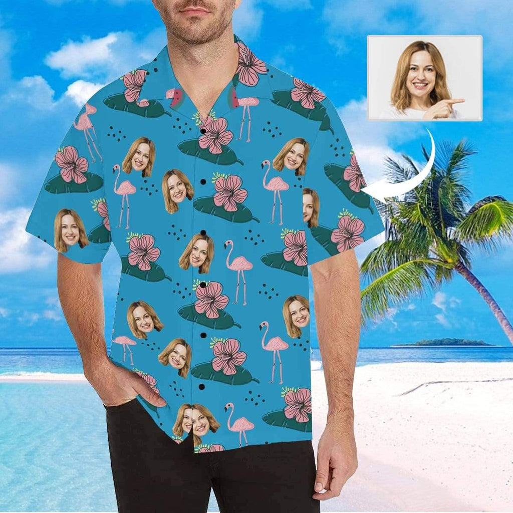 Custom Face Flower Swan Men's All Over Print Hawaiian Shirt