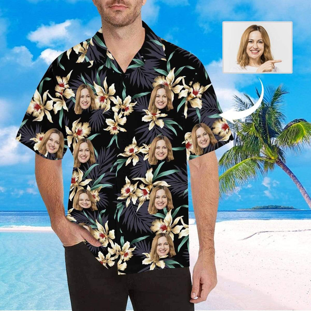 MybestBoxer Apparel & Accessories > Clothing > Shirts & Tops > Hawaiian Shirt Custom Face Lily Flowers Men's All Over Print Hawaiian Shirt