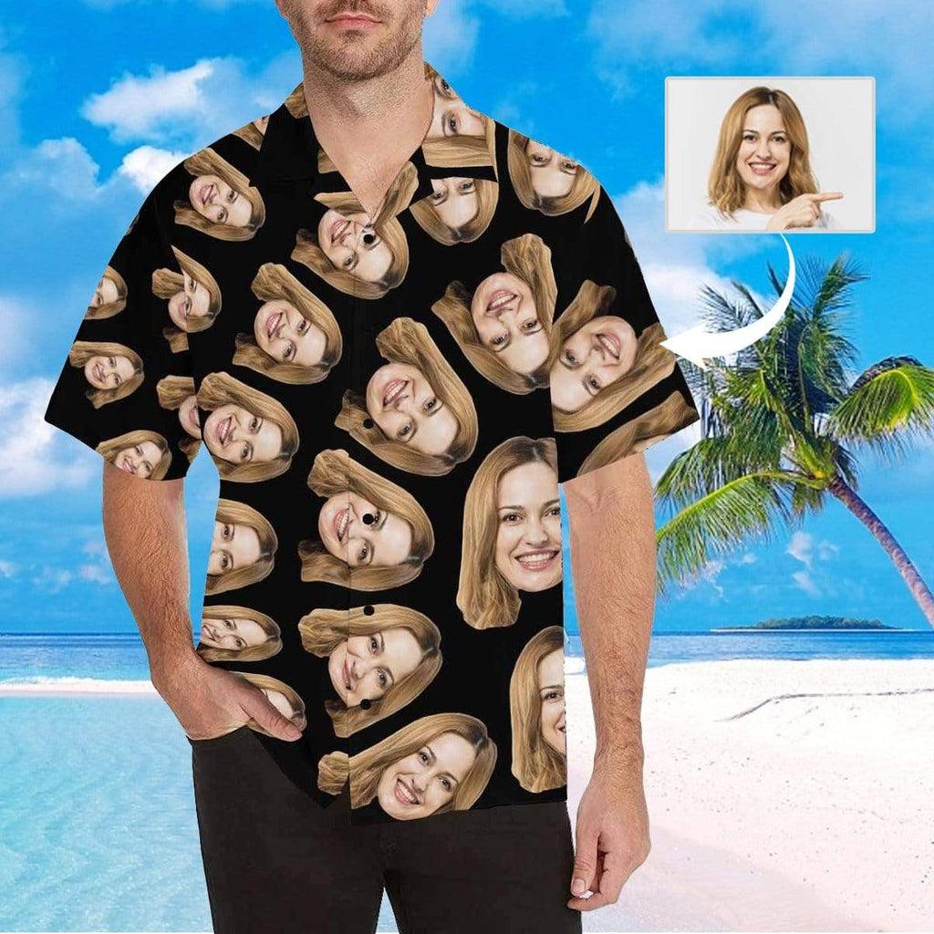 Custom Face Semicircular Black Men's All Over Print Hawaiian Shirt