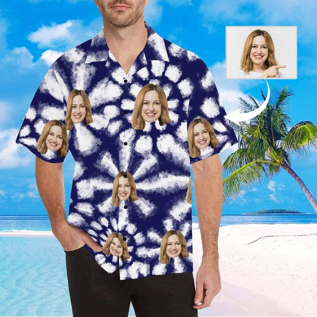 Custom Face Snow Blue Men's All Over Print Hawaiian Shirt