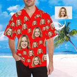 Custom Face Solid Red Color Men's All Over Print Hawaiian Shirt