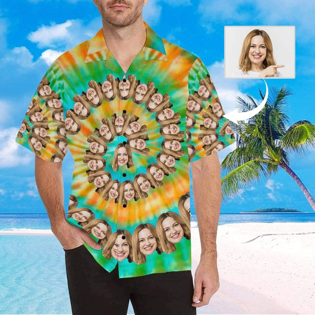 Custom Face Spiral Rainbow Men's All Over Print Hawaiian Shirt