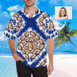 Custom Face Square Blue Men's All Over Print Hawaiian Shirt