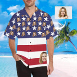 Custom Face Stars Red&White Stripes Men's All Over Print Hawaiian Shirt