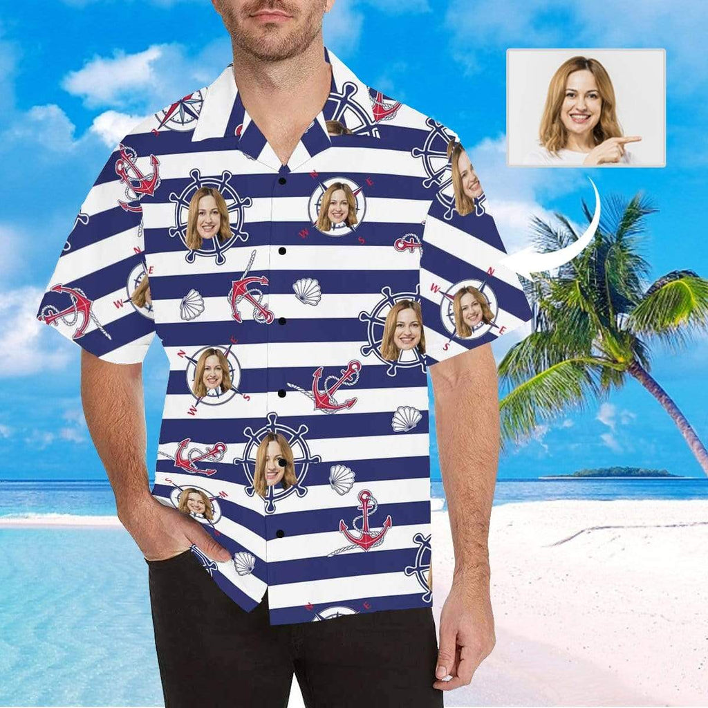 Custom Face Stripe Wheel Men's All Over Print Hawaiian Shirt