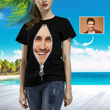 Custom Face Zipper Women's All Over Print T-shirt