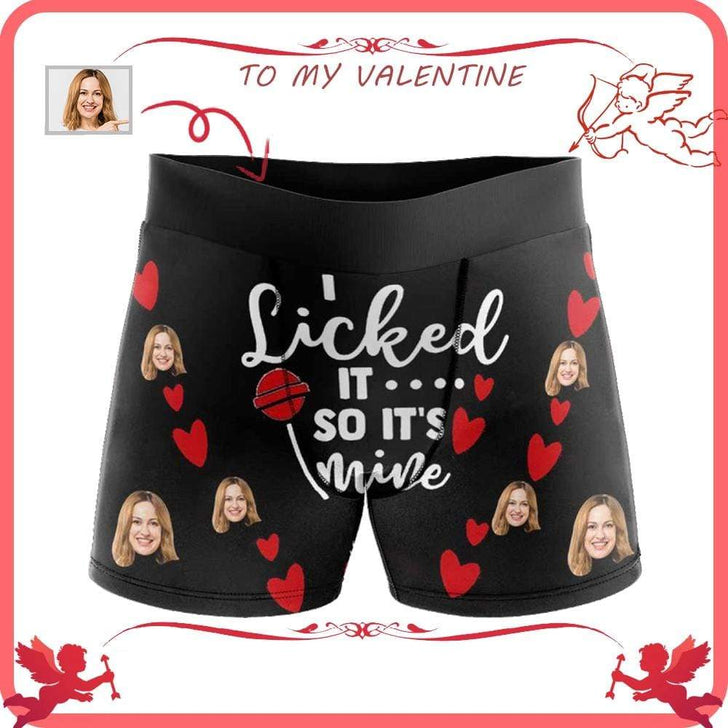 Your Face on Custom Men's Boxers With Red Lips, Personalized Funny