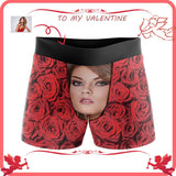 Custom Face Red Rose Romance Men's All-Over Print Boxer Briefs