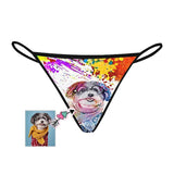 Custom Face Splash-ink Background Dog Women's G-String Panties