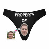Custom Husband Face Black Background Property of Women's Classic Thong