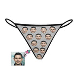 Custom Husband Face Grey Background Women's G-String Panties