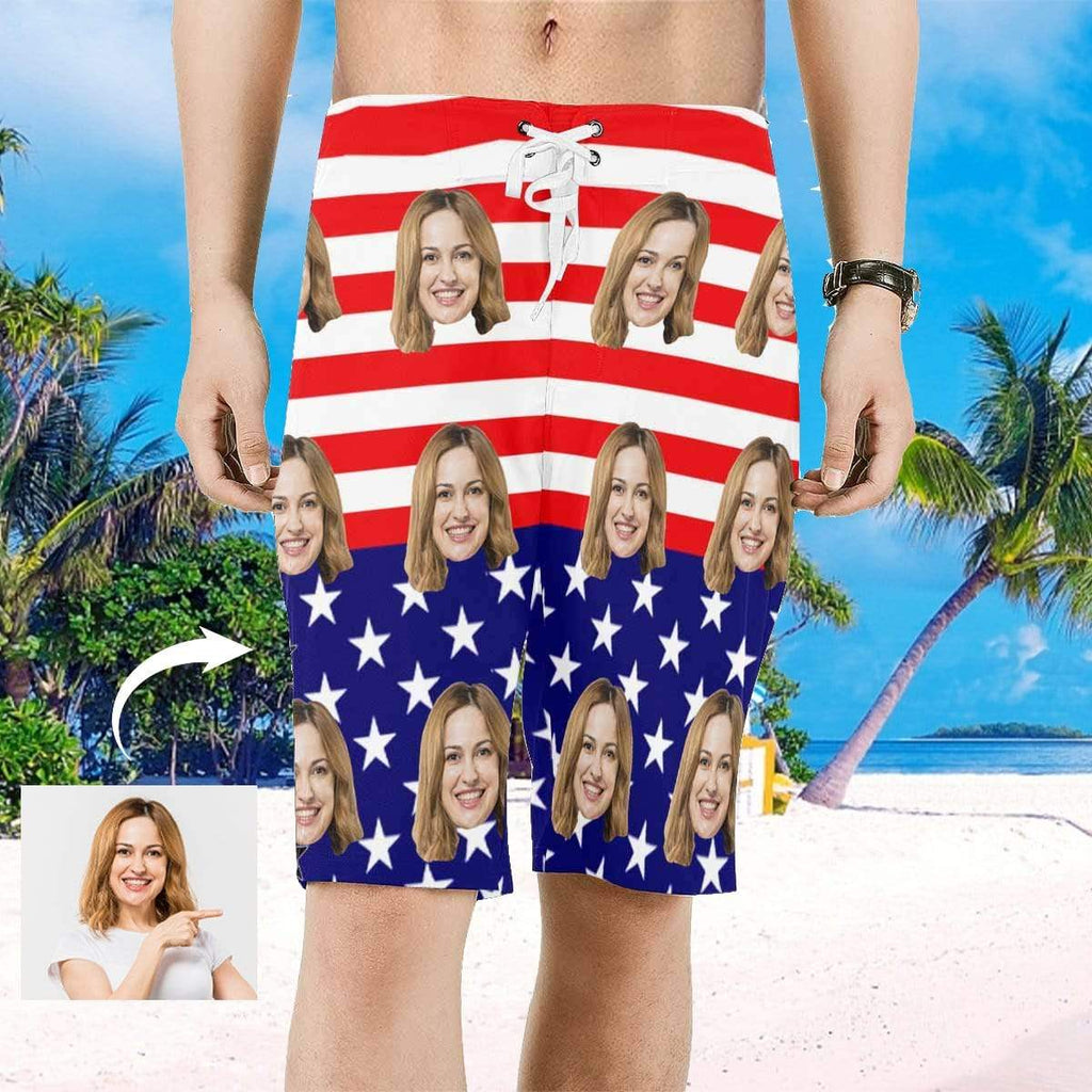 Custom Face American Flag Men's All Over Print Beach Shorts