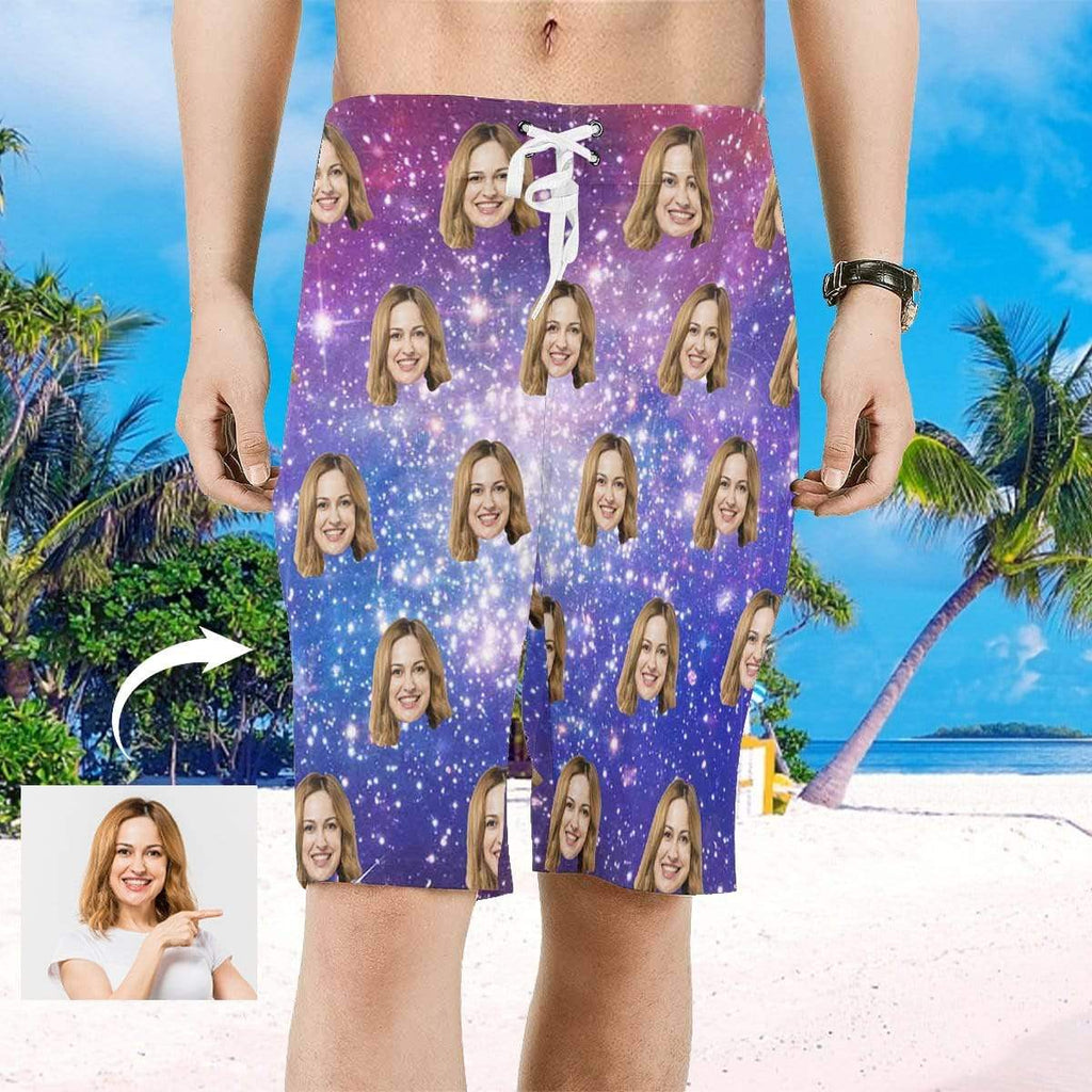Custom Face Starry Sky Men's All Over Print Beach Shorts