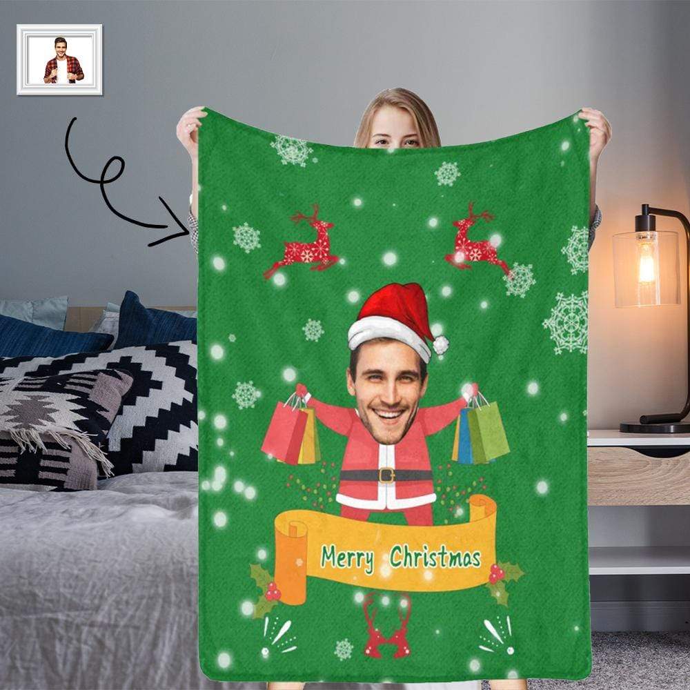Custom Face Merry Christmas Green Ultra-Soft Micro Fleece Blanket