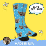Custom Cat Face Paw and Bone Sublimated Crew Socks