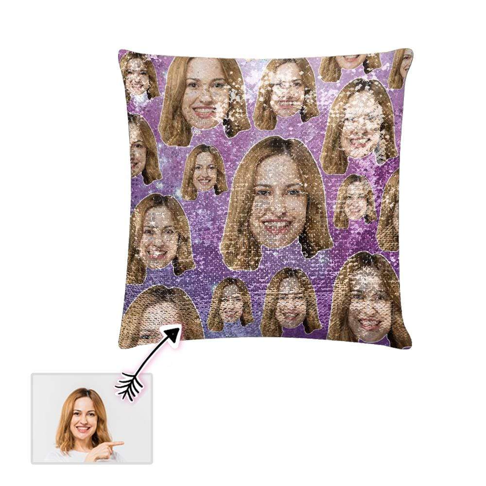 Custom Face Purple Sequin Pillow Case