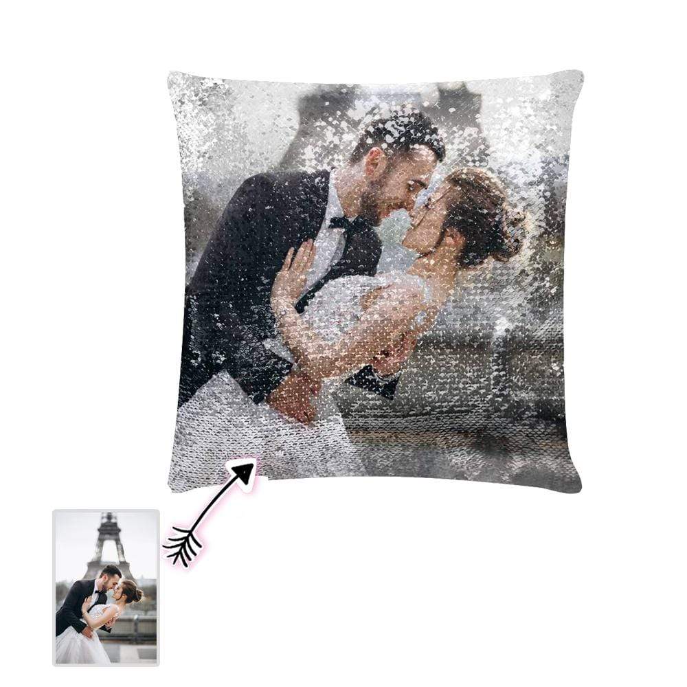 Custom Photo Lovers Sequin Pillow Case