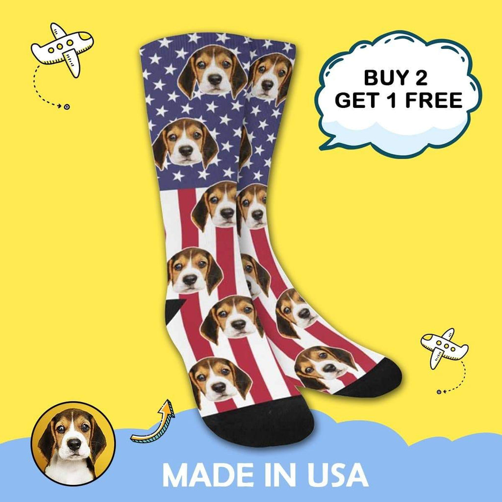 MybestBoxer Socks Custom Face American Flag Sublimated Crew Socks