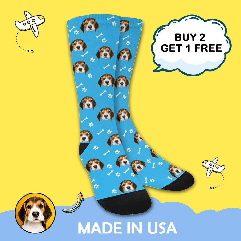 MybestBoxer Socks Custom Face Pet Bone Footprint Sublimated Crew Socks