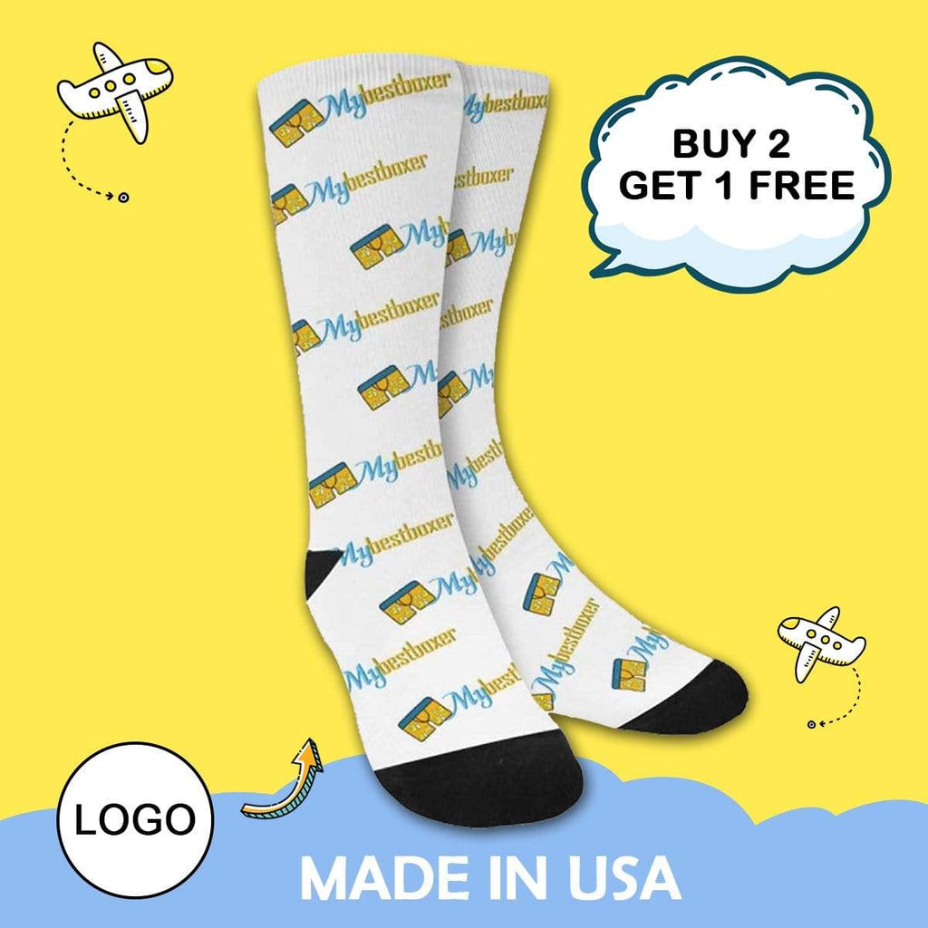 MybestBoxer Socks Custom Logo Sublimated Crew Socks