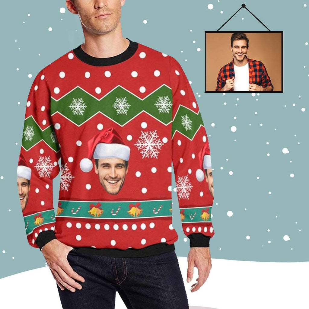 Custom Face Christmas Hat Men's All Over Print Crewneck Sweatshirt