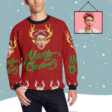 Custom Face Golden Antlers Men's All Over Print Crewneck Sweatshirt