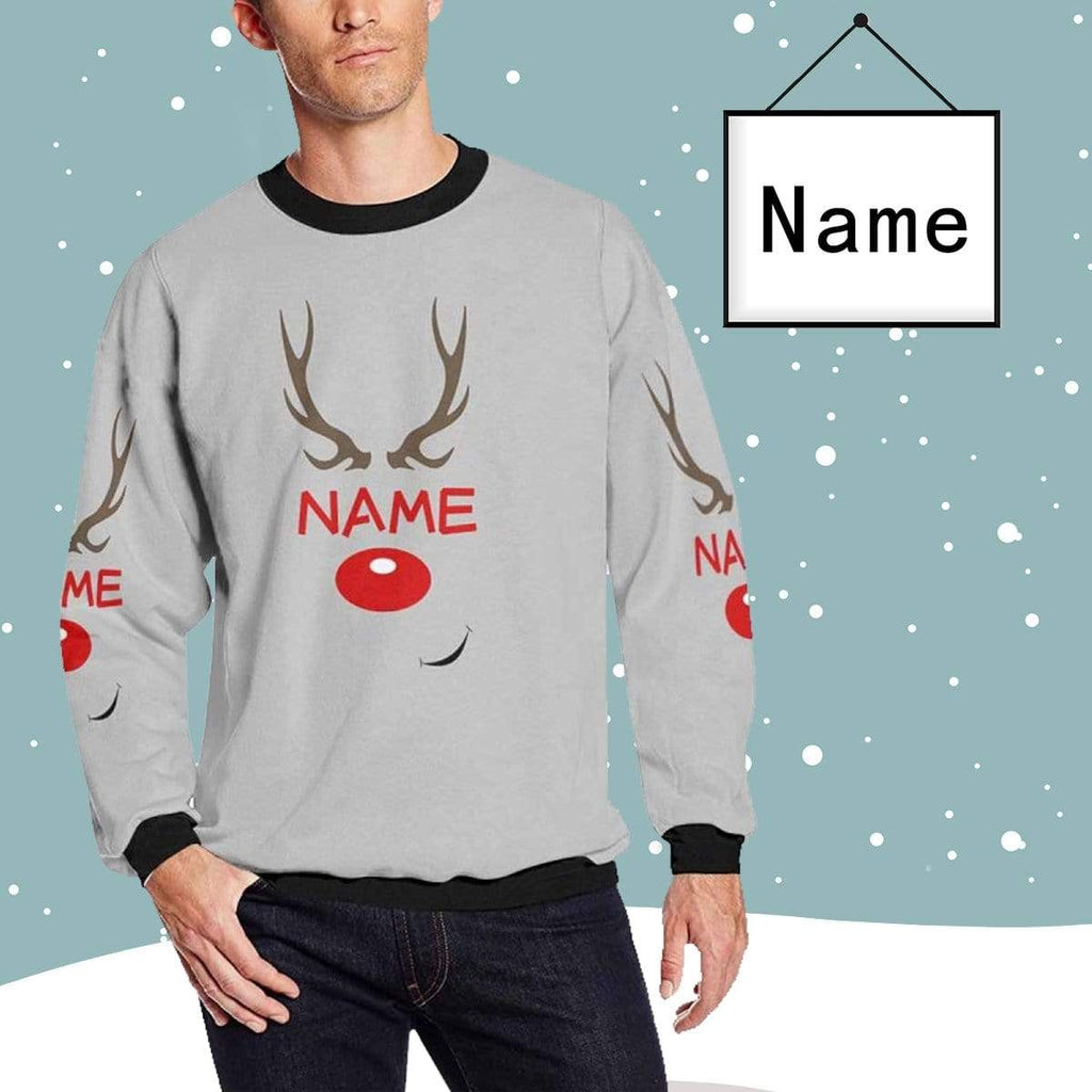 Custom Name Red Antlers Men's All Over Print Crewneck Sweatshirt