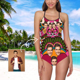 Custom Face Colorful Flower Women's Slip One Piece Swimsuit