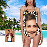 Custom Face Leopard Print Women's Slip One Piece Swimsuit