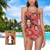 Custom Face Morange Women's Slip One Piece Swimsuit