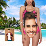 Custom Face Red Leopard Women's Slip One Piece Swimsuit