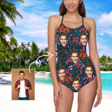 Custom Face Small Flower Black Women's Slip One Piece Swimsuit