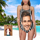 Custom Face Zebra Stripe Women's Slip One Piece Swimsuit
