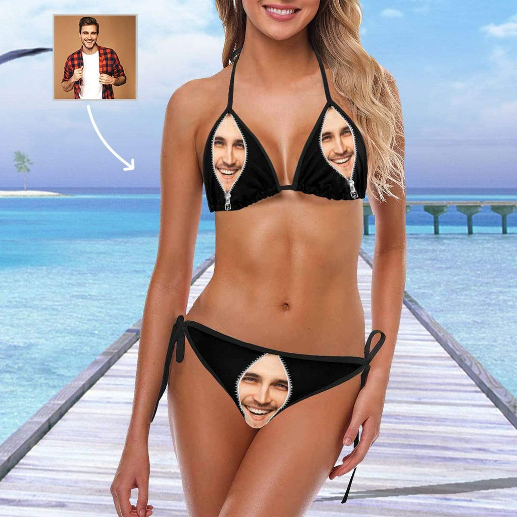 Custom Face Zipper Bikini Swimsuit
