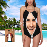 Custom Face Zipper Women's Slip One Piece Swimsuit