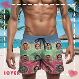 Custom Face Colorful Flowers Quick-Dry Swim Trunks Men's Bathing Suit